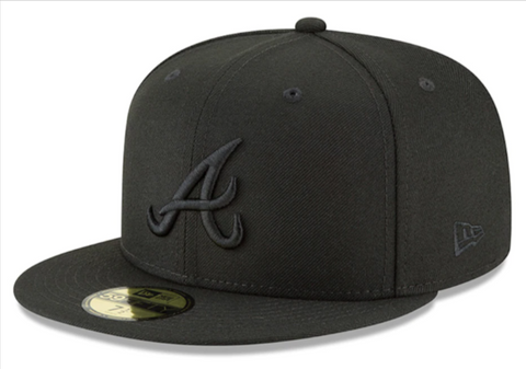 Atlanta Braves Fitted New Era 59Fifty Black Logo Cap Hat Black on Black