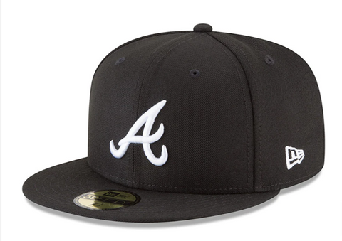 Atlanta Braves Fitted New Era 59Fifty Black White Logo Hat Cap - THE 4TH QUARTER
