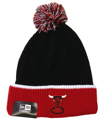 Chicago Bulls Beanie New Era Embroidered Pom Fold Cap Black Red - THE 4TH QUARTER