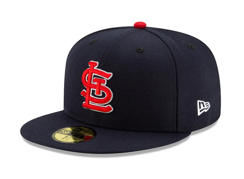 St. Louis Cardinals Fitted New Era 59Fifty Red Logo Cap Hat Navy