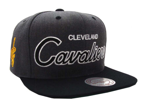 Cleveland Cavaliers Snapback Mitchell & Ness Script Cap Hat Charcoal Black - THE 4TH QUARTER