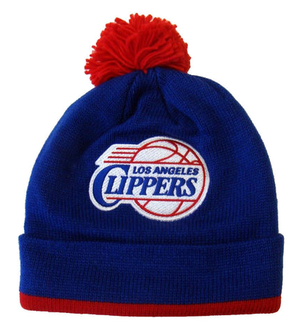 Los Angeles Clippers Beanie Mitchell & Ness Jersey Stripe Pom Top Cuff Knit Cap - THE 4TH QUARTER