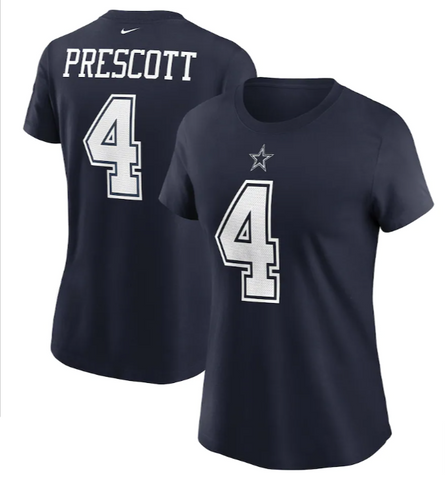Dallas Cowboys Women's T-Shirt Dak Prescott Nike Navy Name & Number Tee