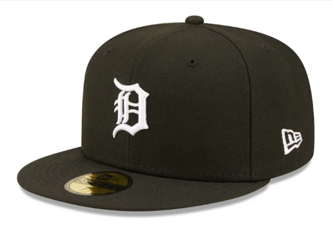 Detroit Tigers Fitted New Era 59Fifty White Logo Cap Hat Black - THE 4TH QUARTER