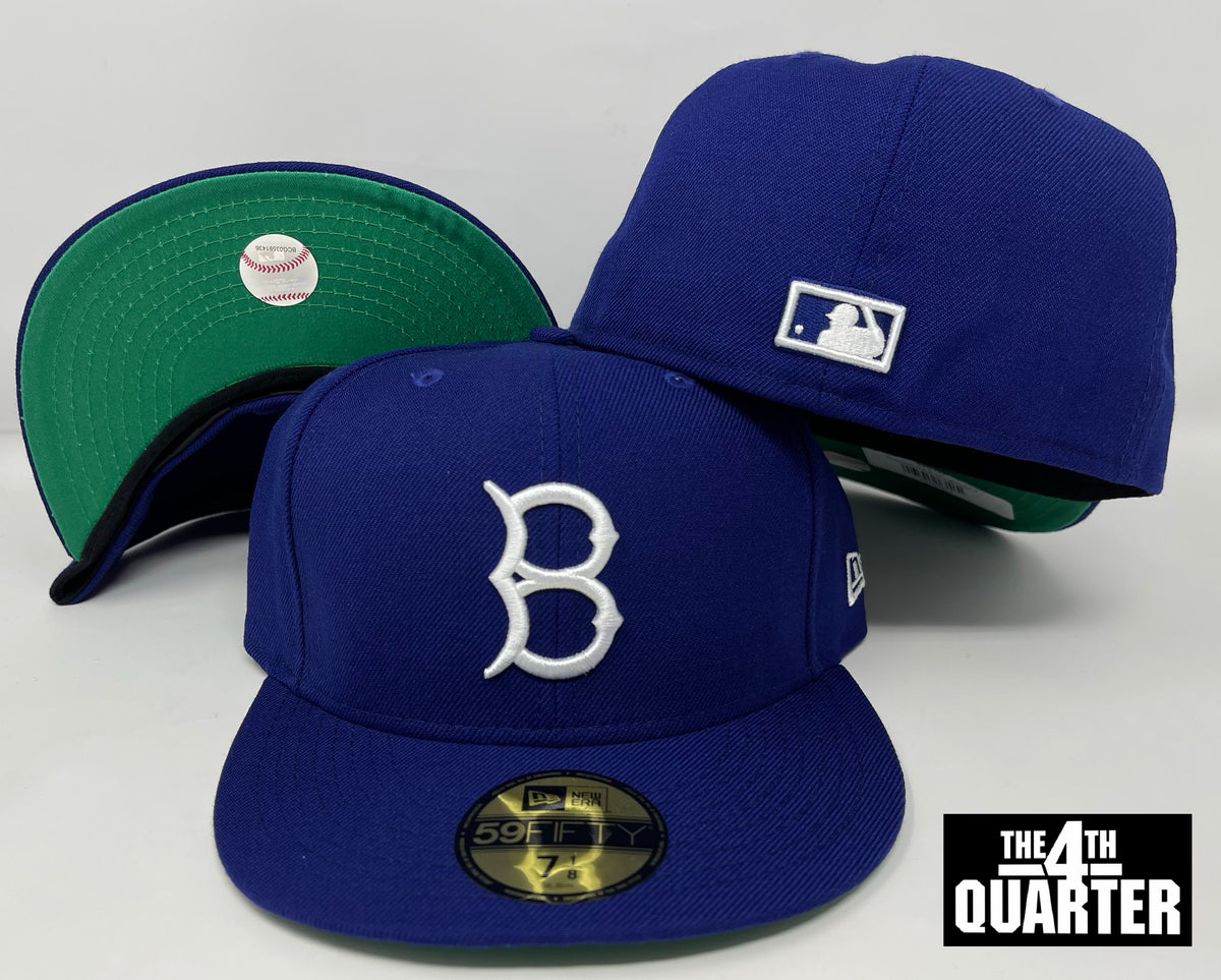 Brooklyn Dodgers Fitted New Era 59FIFTY B Logo Blue Hat Cap Green UV – THE  4TH QUARTER