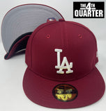 Los Angeles Dodgers Fitted New Era 59Fifty White Logo Cap Hat Burgundy Grey UV - THE 4TH QUARTER