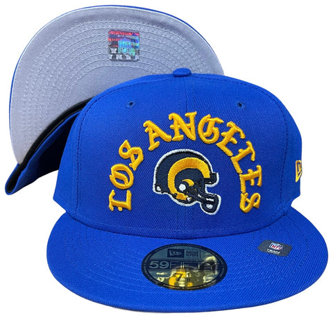Los Angeles Rams Fitted New Era 59Fifty Gothic Arch Blue Hat Cap Grey UV
