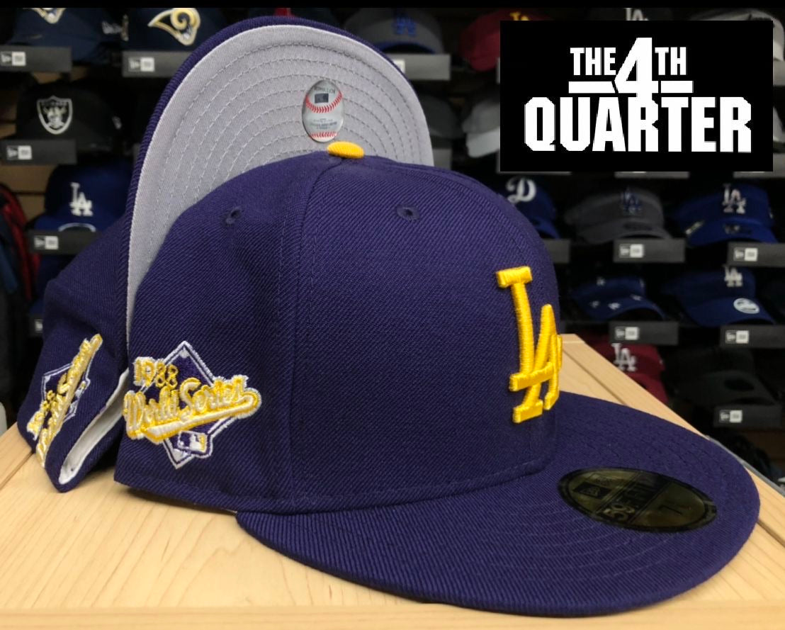 Los Angeles Dodgers Fitted New Era 59FIFTY 1988 World Series Purple Cap  Hat. Grey Bottom.