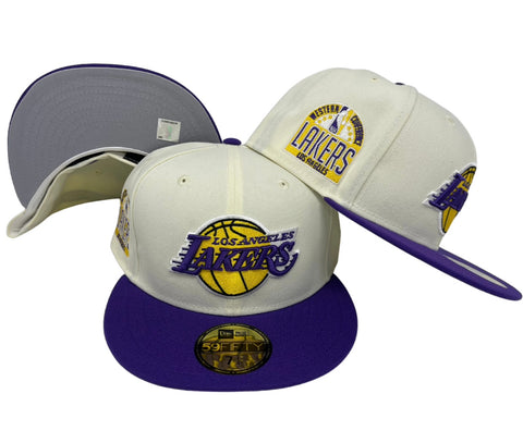 Los Angeles Lakers Fitted New Era 59Fifty Patch Chrome Purple Cap Hat Grey UV