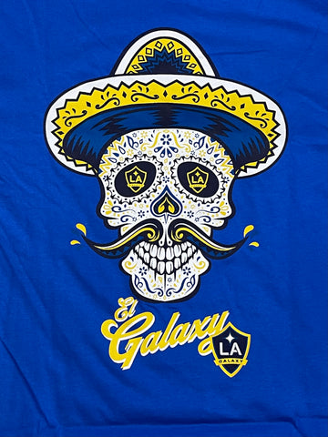 Los Angeles Galaxy Mens T-Shirt Mitchell & Ness Ofrenda Skull Tee Royal Blue