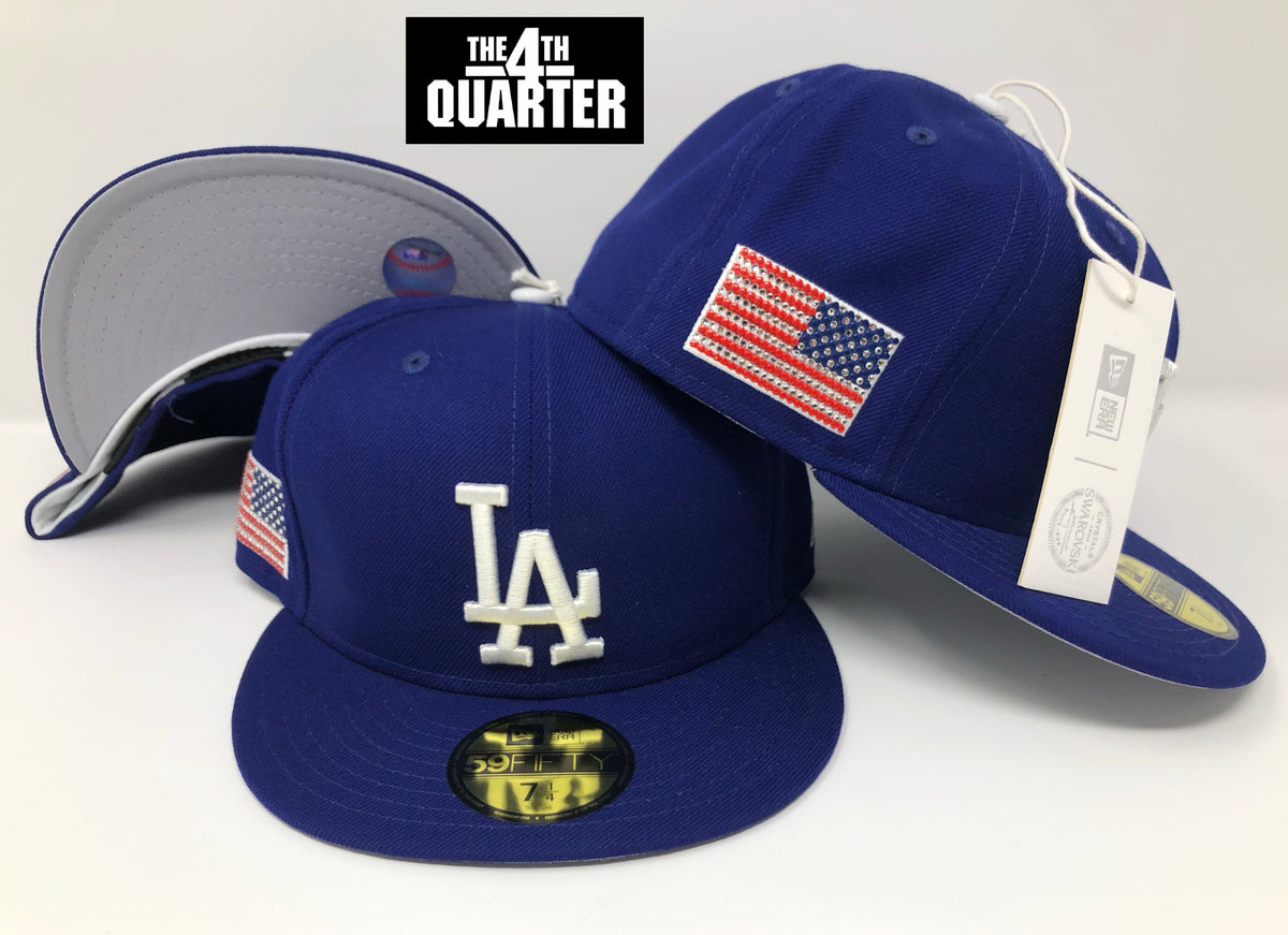 Los Angeles Dodgers Fitted New Era 59Fifty Swarovski Crystals USA FLAG Cap  Hat