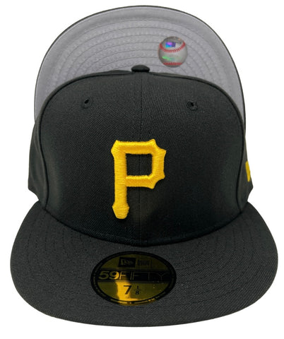 Pittsburgh Pirates Fitted New Era 59Fifty Black Poly Cap Hat Grey UV