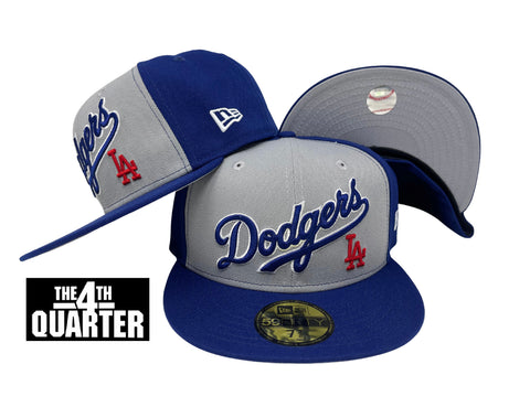 Dodgers Fitted New Era 59Fifty Grey Blue Wordmark Cap Hat Grey UV