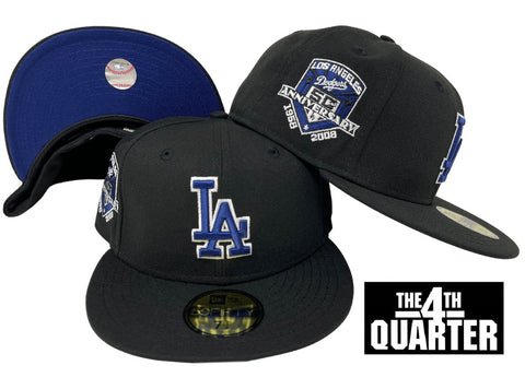 Dodgers New Era Fitted 59fifty 50th Ann. Black Cap Hat Royal Blue UV