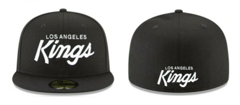 Los Angeles Kings Fitted New Era 59Fifty White Script Cap Hat Black - THE 4TH QUARTER