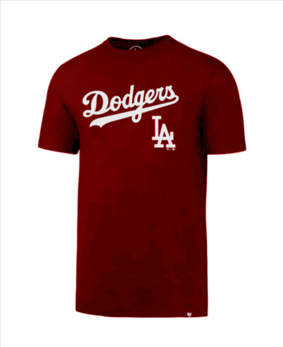 Los Angeles Dodgers Mens T-Shirt '47 Brand Wordmark LA Crimson