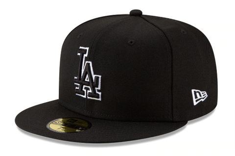 Los Angeles Dodgers Fitted New Era 59Fifty Black Logo White Outline Cap Hat Black - THE 4TH QUARTER