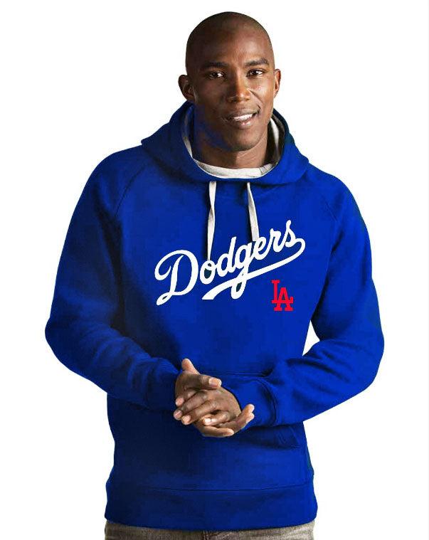 Los Angeles Dodgers Mens Sweatshirt Antigua Victory Pullover Hoodie Royal  Blue