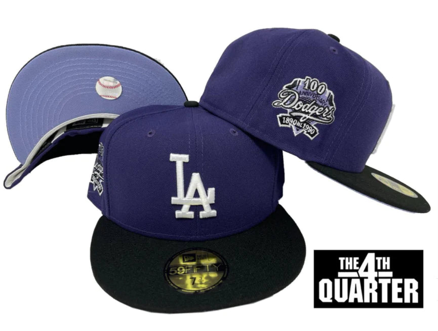 Dodgers Fitted New Era 59Fifty 100th Ann. Purple Black Hat Cap Lavende