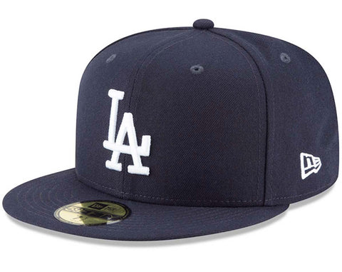 Los Angeles Dodgers Fitted New Era 59Fifty White Logo Basic Cap Hat Navy - THE 4TH QUARTER