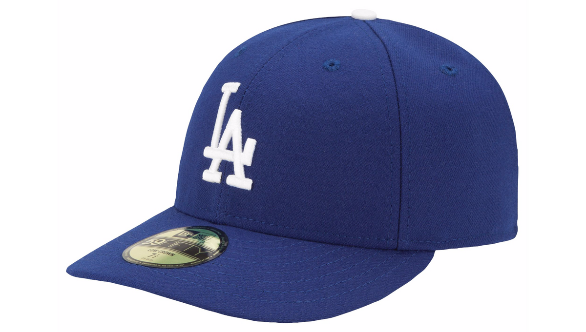 blue la dodgers hat on head
