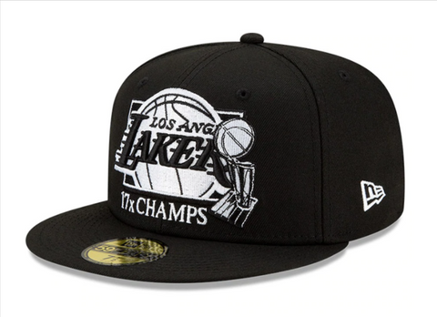 Los Angeles Lakers Fitted New Era 59Fifty Multi Champs Trophy Black Hat