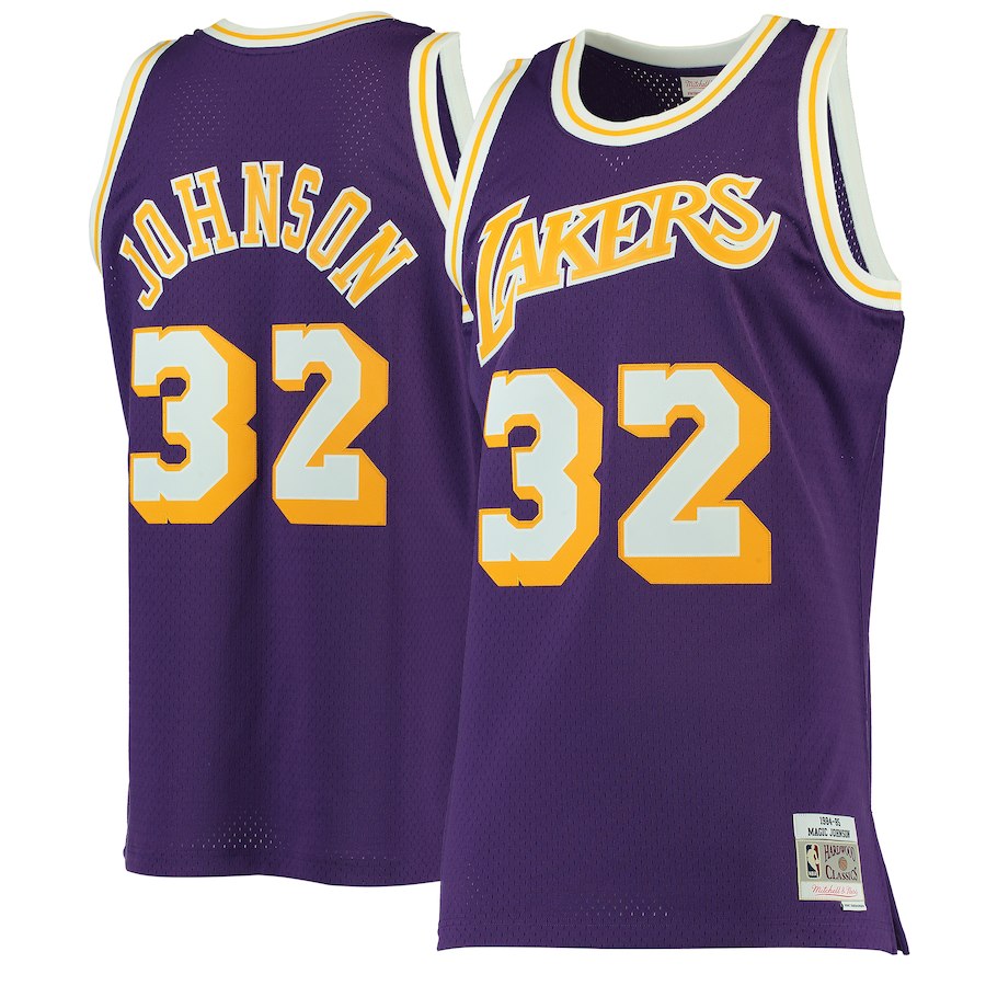 Men's Mitchell & Ness Magic Johnson Purple Los Angeles Lakers Big & Tall  1984-85 Hardwood Classics Swingman Jersey in 2023