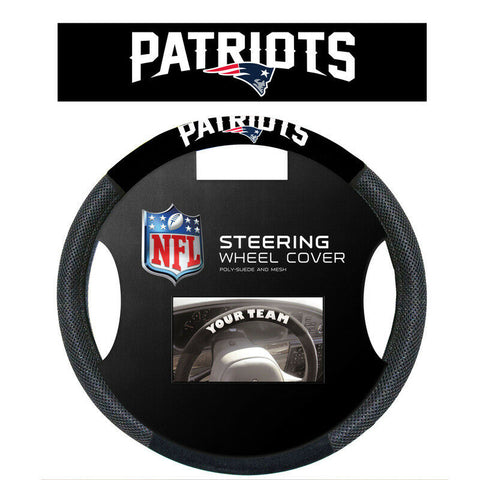 New England Patriots Black Poly-suede & Mesh Steering Wheel Cover