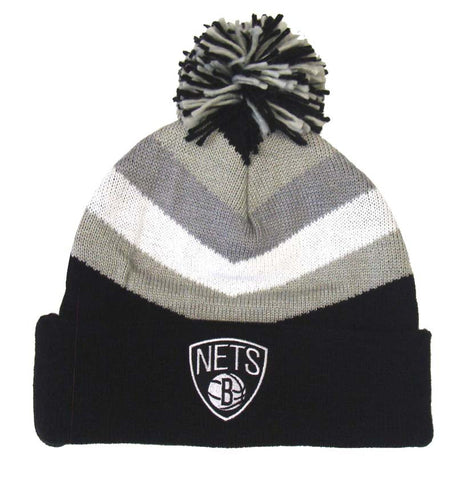 Brooklyn Nets Mitchell & Ness V Stripe Cuffed Pom Knit Beanie - THE 4TH QUARTER