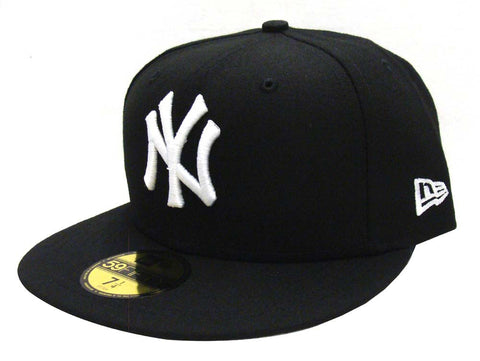 New York Yankees Fitted New Era 59Fifty White Logo Cap Hat Black - THE 4TH QUARTER