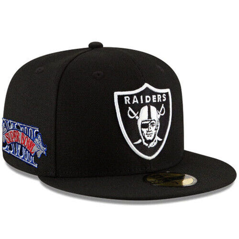 Raiders Fitted New Era 59Fifty Super Bowl XVIII Patch Black Cap Hat Grey UV