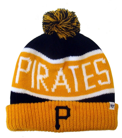 Pittsburgh Pirates '47 BRAND Calgary Pom Top Cuff Knit Hat Beanie Black Yellow - THE 4TH QUARTER