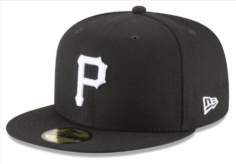 Pittsburgh Pirates Fitted New Era 59Fifty White Logo Cap Hat Black - THE 4TH QUARTER