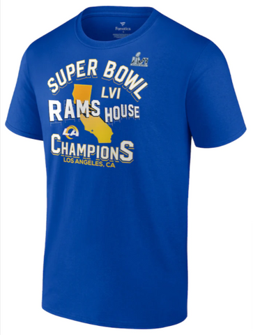 Los Angeles Rams Mens T-Shirt Fanatics Super Bowl LVI Champions Hard Count Tee Blue