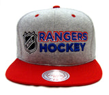 New York Rangers Snapback Mitchell & Ness Heather Jersey Cap Hat Grey Red - THE 4TH QUARTER
