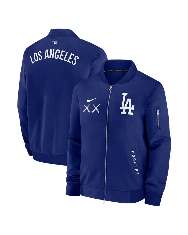 Los Angeles Dodgers KAWS Authentic Collection Dugout Full-Zip Bomber Jacket Royal Blue