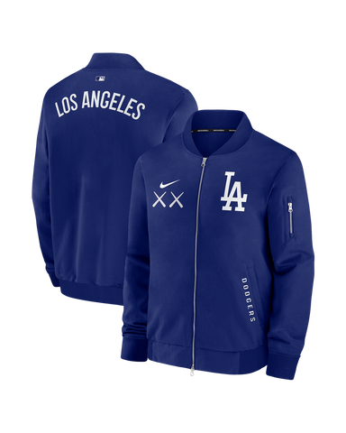 Los Angeles Dodgers KAWS Authentic Collection Dugout Full-Zip Bomber Jacket Royal Blue