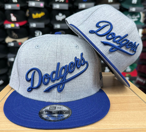 Los Angeles Dodgers Snapback New Era 9Fifty Wordmark Heather Blue Cap Hat Grey UV