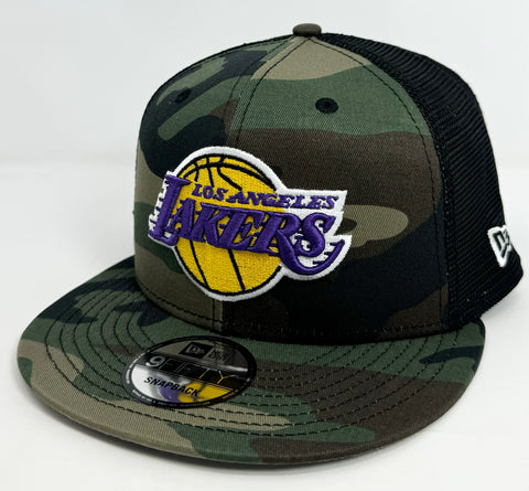Los Angeles Lakers Snapback New Era Camo Mesh Trucker Cap Hat Grey UV