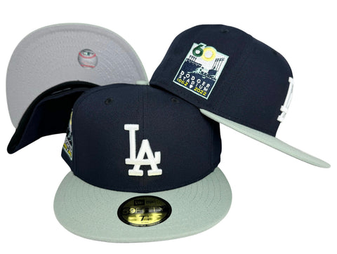 Los Angeles Dodgers Fitted New Era 59Fifty 60th Anniv. Navy Everest Hat. Grey UV