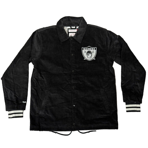 Raiders Mens Jacket Mitchell & Ness Off the Bus Corduroy Coaches Full-Snap