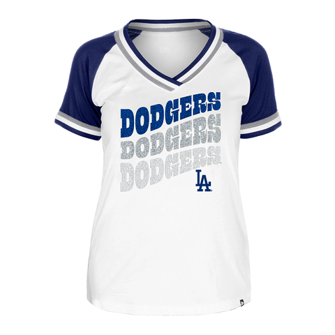 Los Angeles Dodgers Womens New Era Stripes V-Neck 2 Tone Tee
