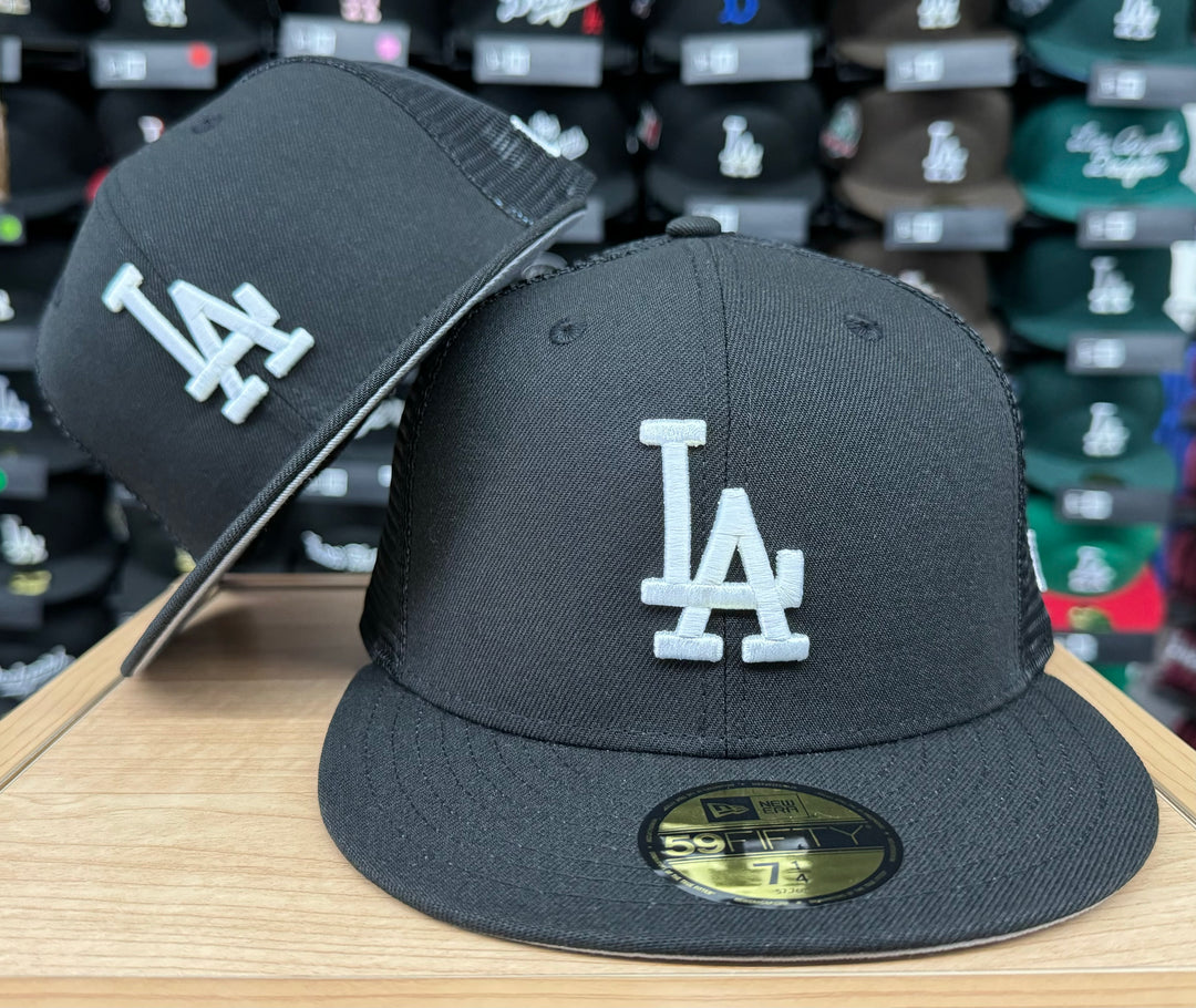 Los Angeles Dodgers Fitted New Era 59Fifty Classic Mesh Trucker Black Cap Hat - THE 4TH QUARTER