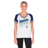 Los Angeles Dodgers Womens New Era Stripes V-Neck 2 Tone Tee