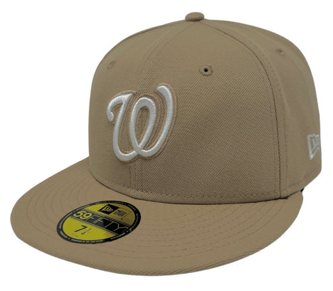 Washington Nationals Fitted New Era 59FIFTY Camel Cap Hat Grey UV