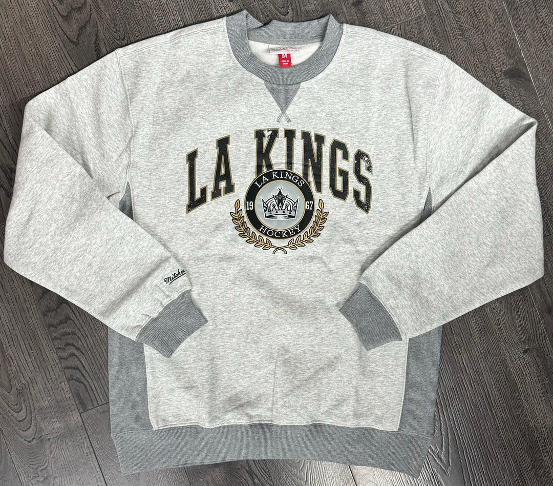 Los Angeles Kings Mens Mitchell & Ness Vintage Logo Crew Neck Sweatshirt Grey - THE 4TH QUARTER