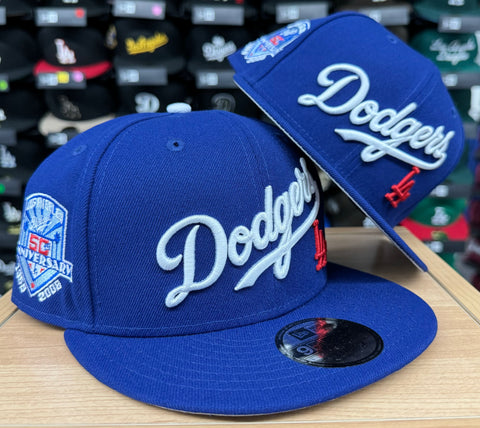 Los Angeles Dodgers Snapback New Era 9Fifty Wordmark 50th Anniv. Blue Cap Hat Grey UV