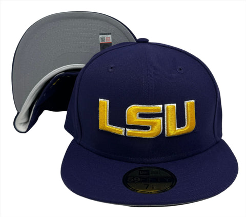 LSU Tigers Fitted 59Fifty New Era Purple Cap Hat Grey UV