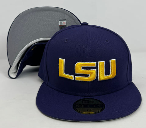 LSU Tigers Fitted 59Fifty New Era Purple Cap Hat Grey UV