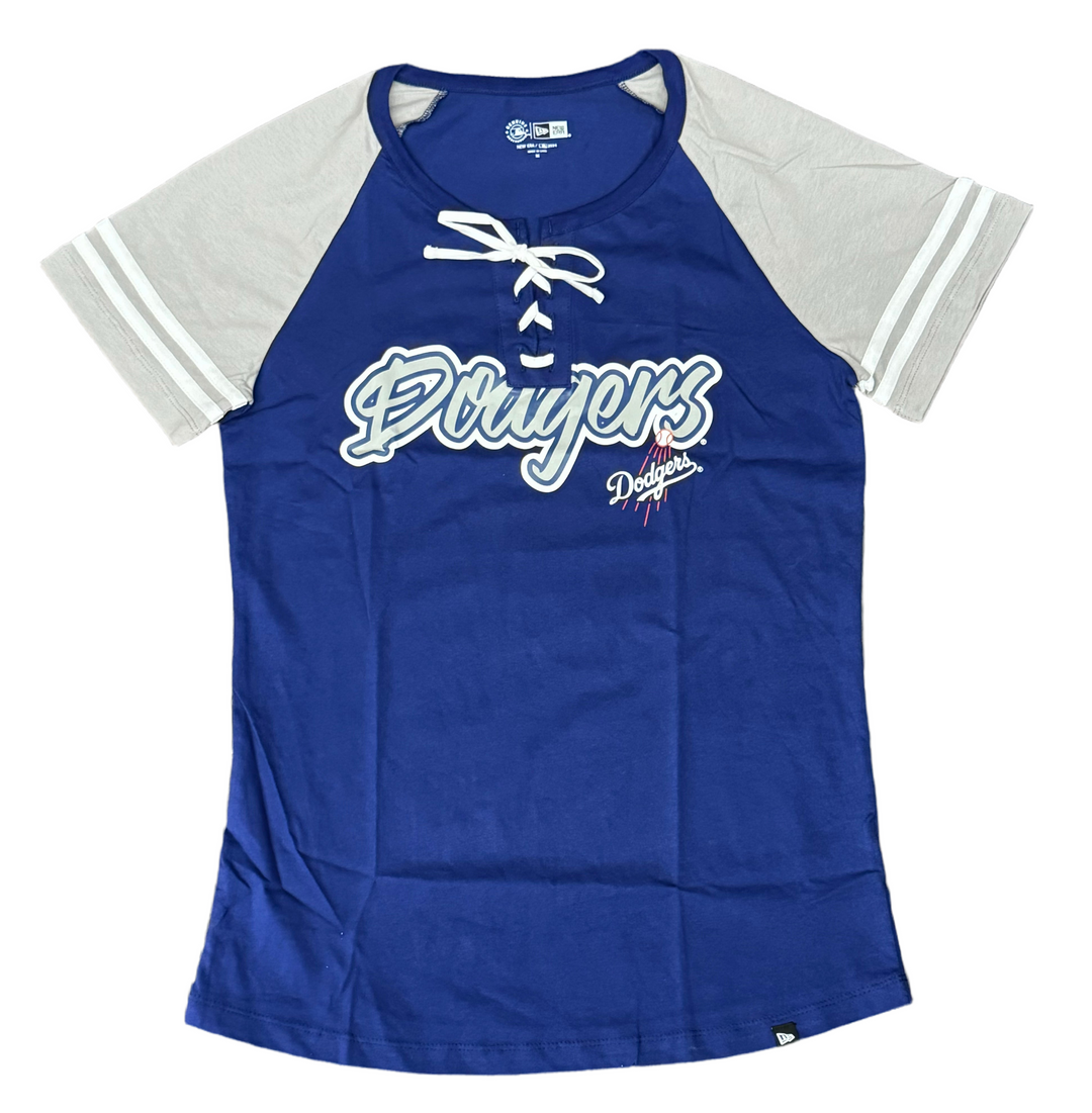 Los Angeles Dodgers Womens New Era Lace Up Top T-Shirt - THE 4TH QUARTER